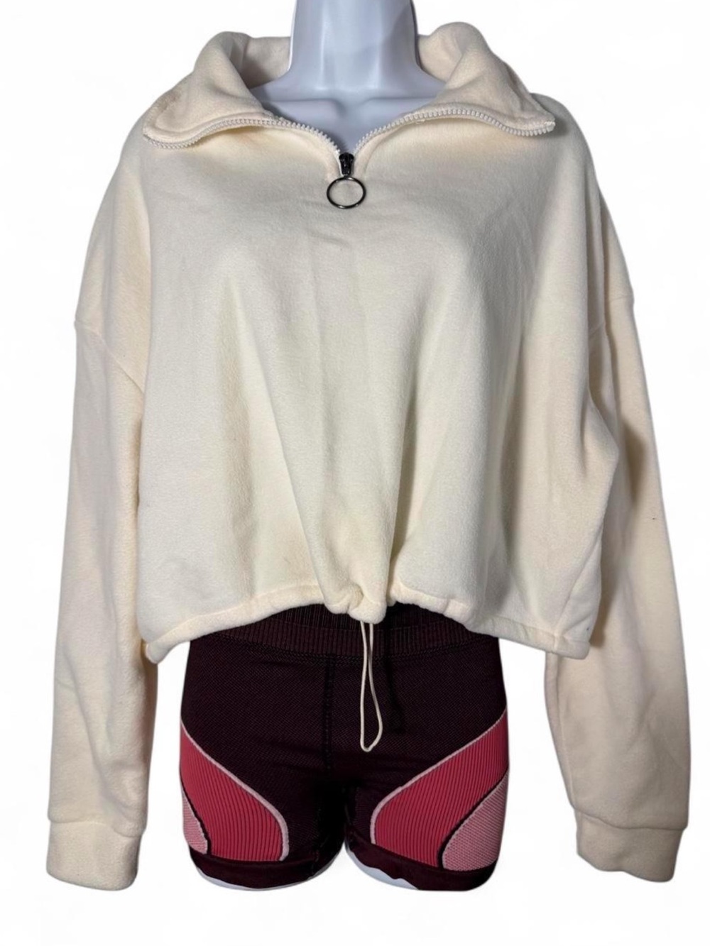 Brave Soul Cream Half-Zip Drawstring Sweatshirt